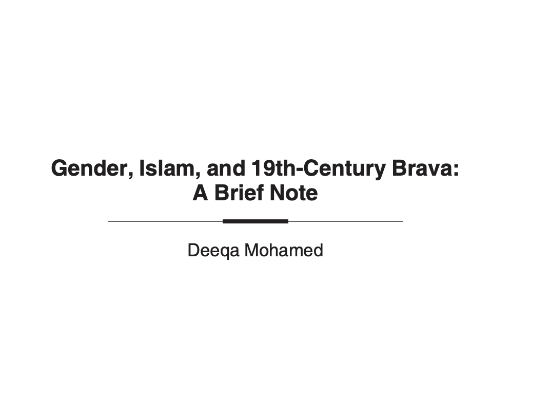 Gender, Islam, and 19th Century Brava - A Brief Note