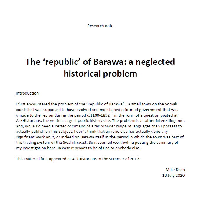 The 'Republic' of Barawa: A Neglected Historical Problem