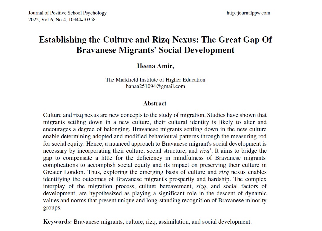 Establishing the Culture and Rizq Nexus: The Great Gap Of Bravanese Migrants' Social Development