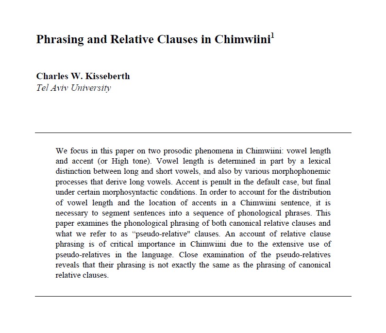 Phrasing and Relative Clauses in Chimini (Barawa Language)