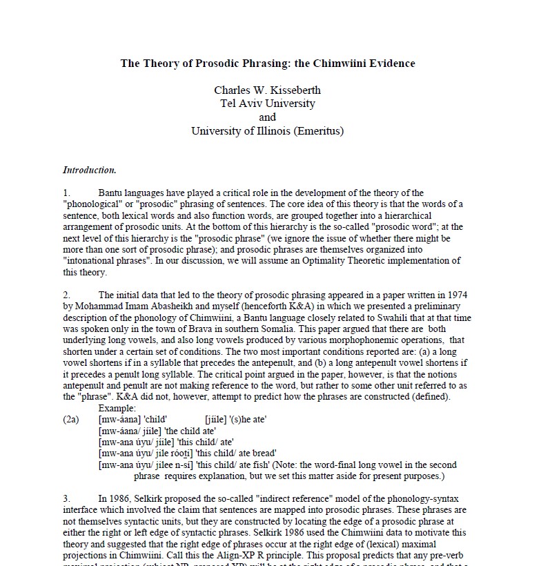 The Theory of Prosodic Phrasing: The Chimini Evidence